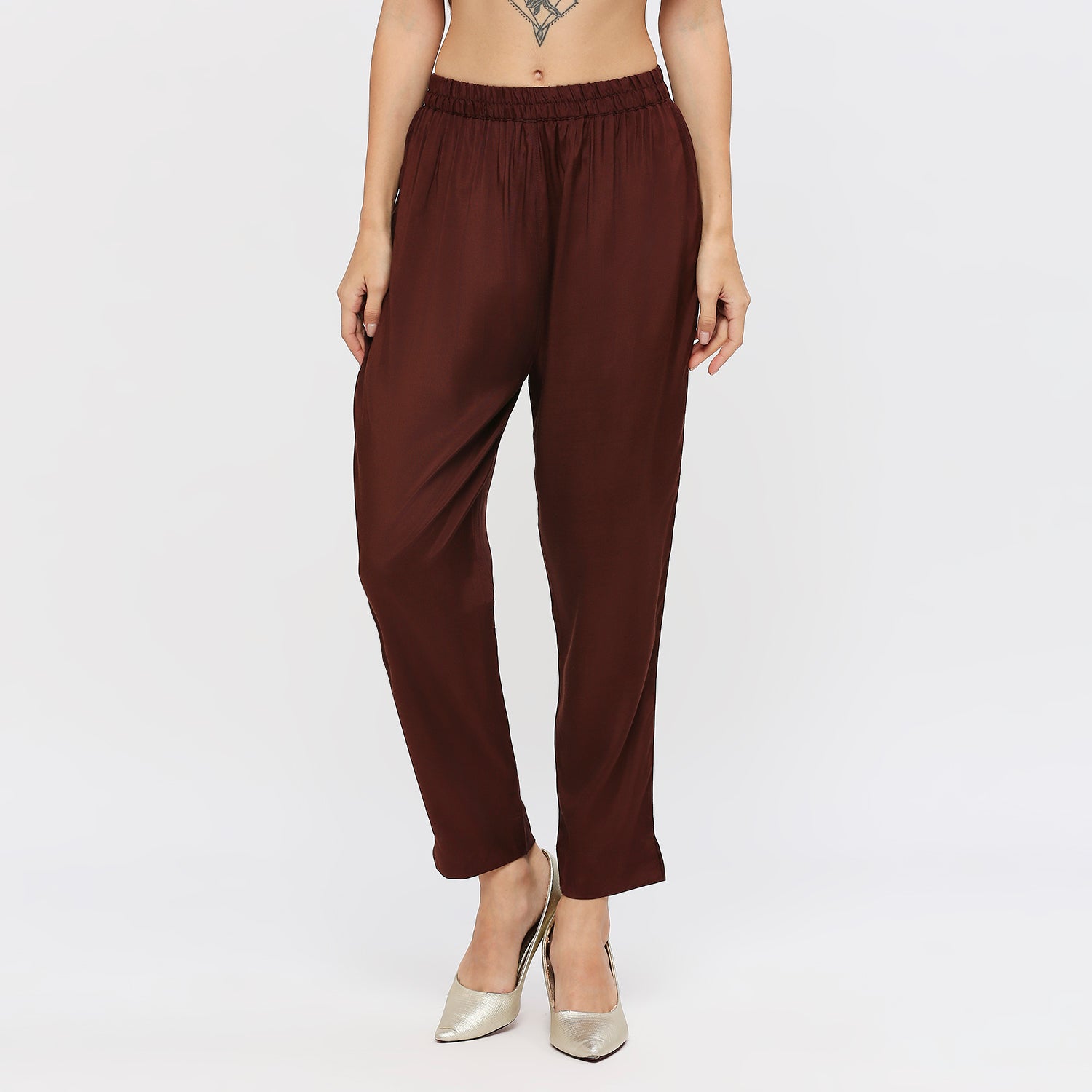 Plain Brown Viscose Pant