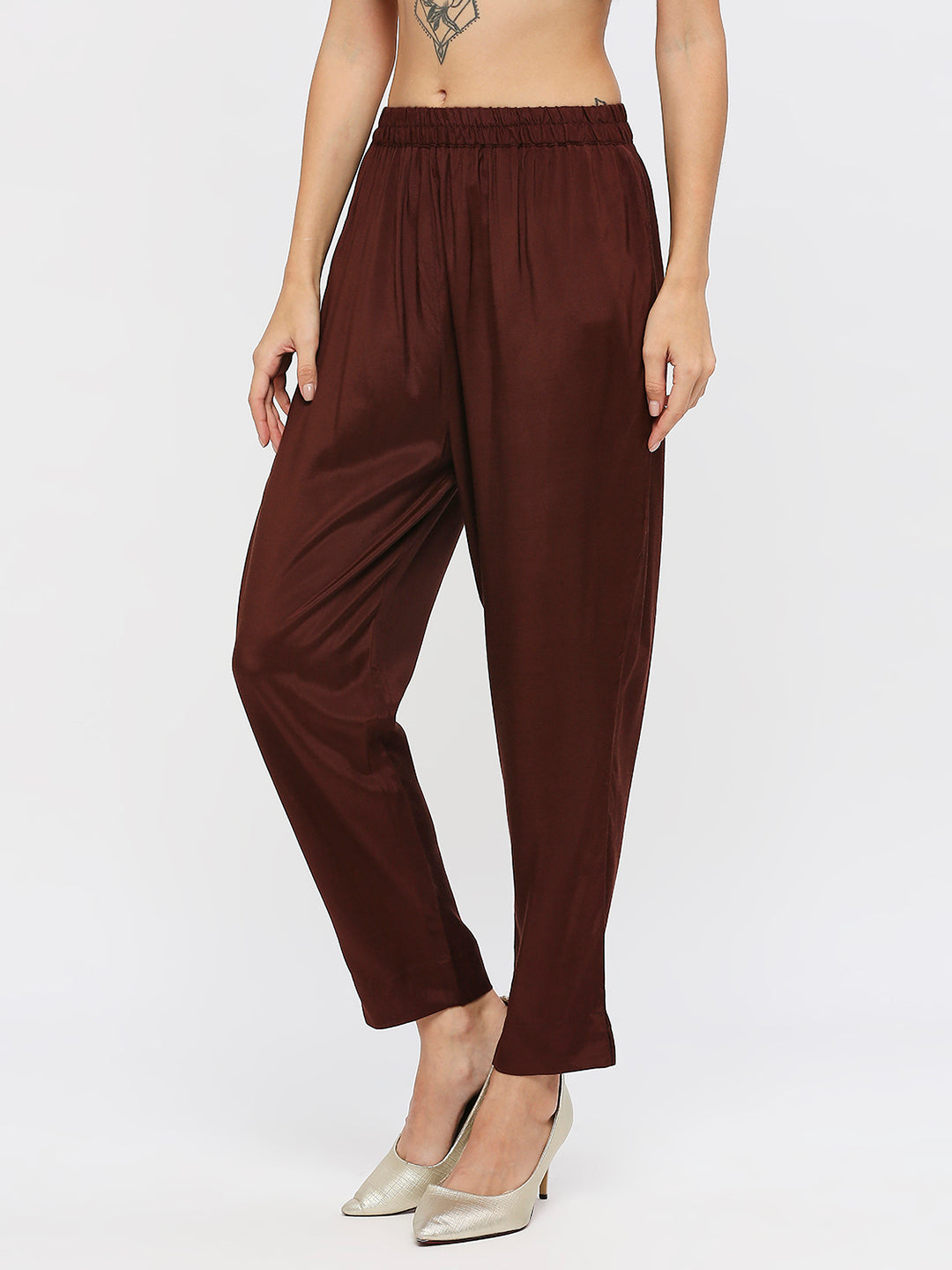 Plain Brown Viscose Pant
