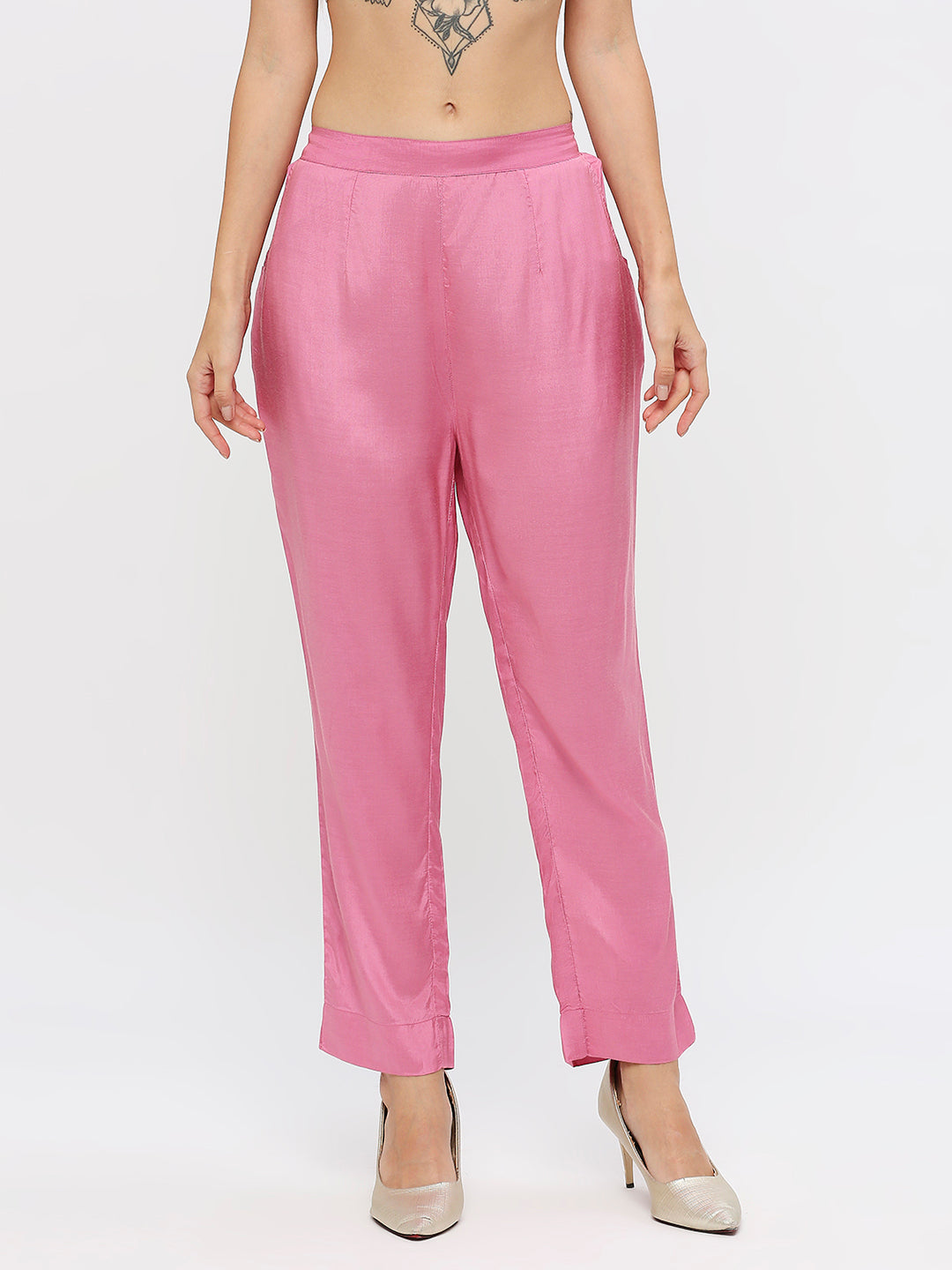 Plain Pink Viscose Pant