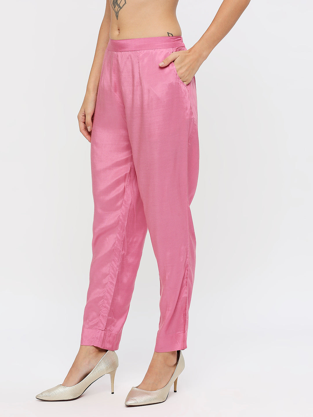Plain Pink Viscose Pant