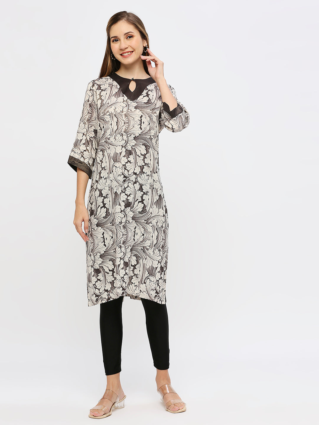 Swirl Printed Off-White Metallic Kurta