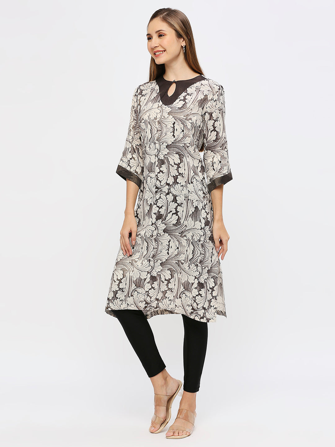 Swirl Printed Off-White Metallic Kurta