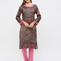 Taupe Leaves Printed Kurta