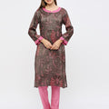 Taupe Leaves Printed Kurta Set