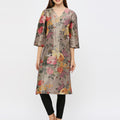 Taupe Floral Metallic Kurta