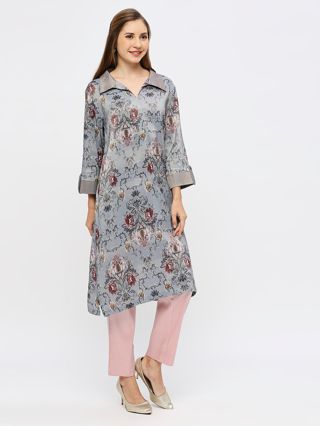 Floral Design Printed Metallic Kurta