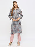 Floral Design Printed Metallic Kurta
