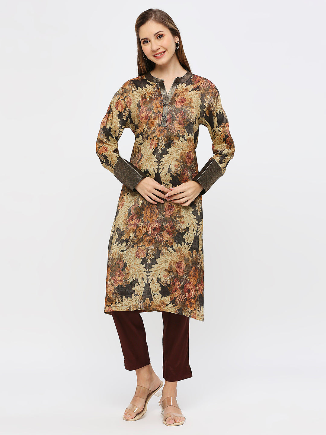 Floral Brown Printed Kurta