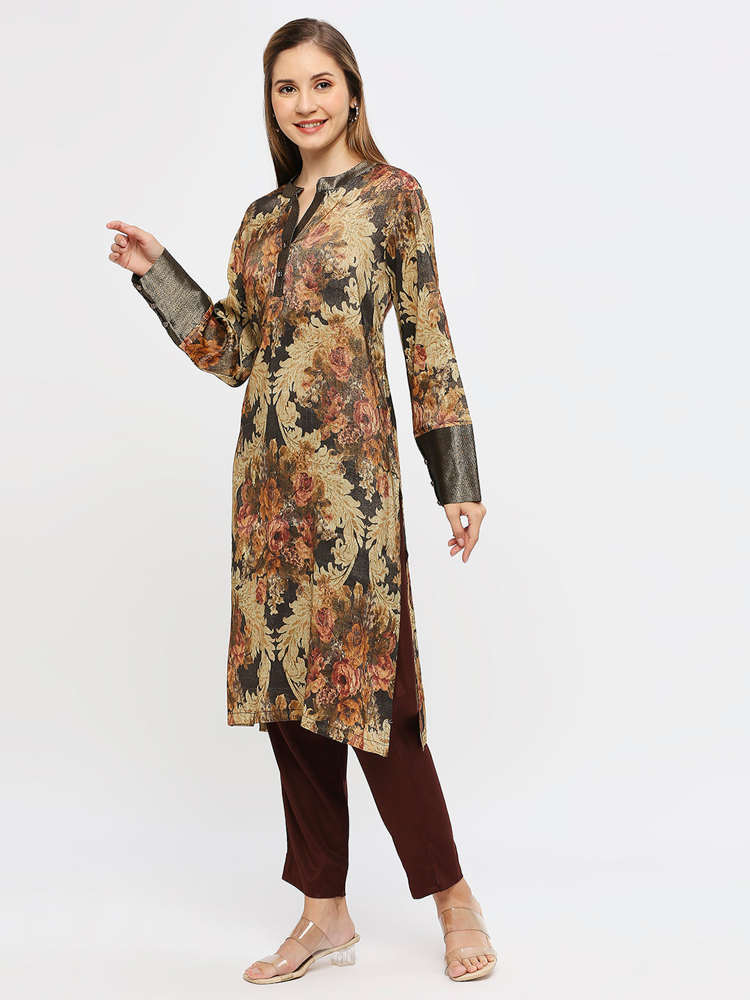 Floral Brown Printed Kurta