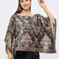 Victoria Floral Designed Black Poncho