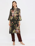 Flower Designed Black Printed Kurta