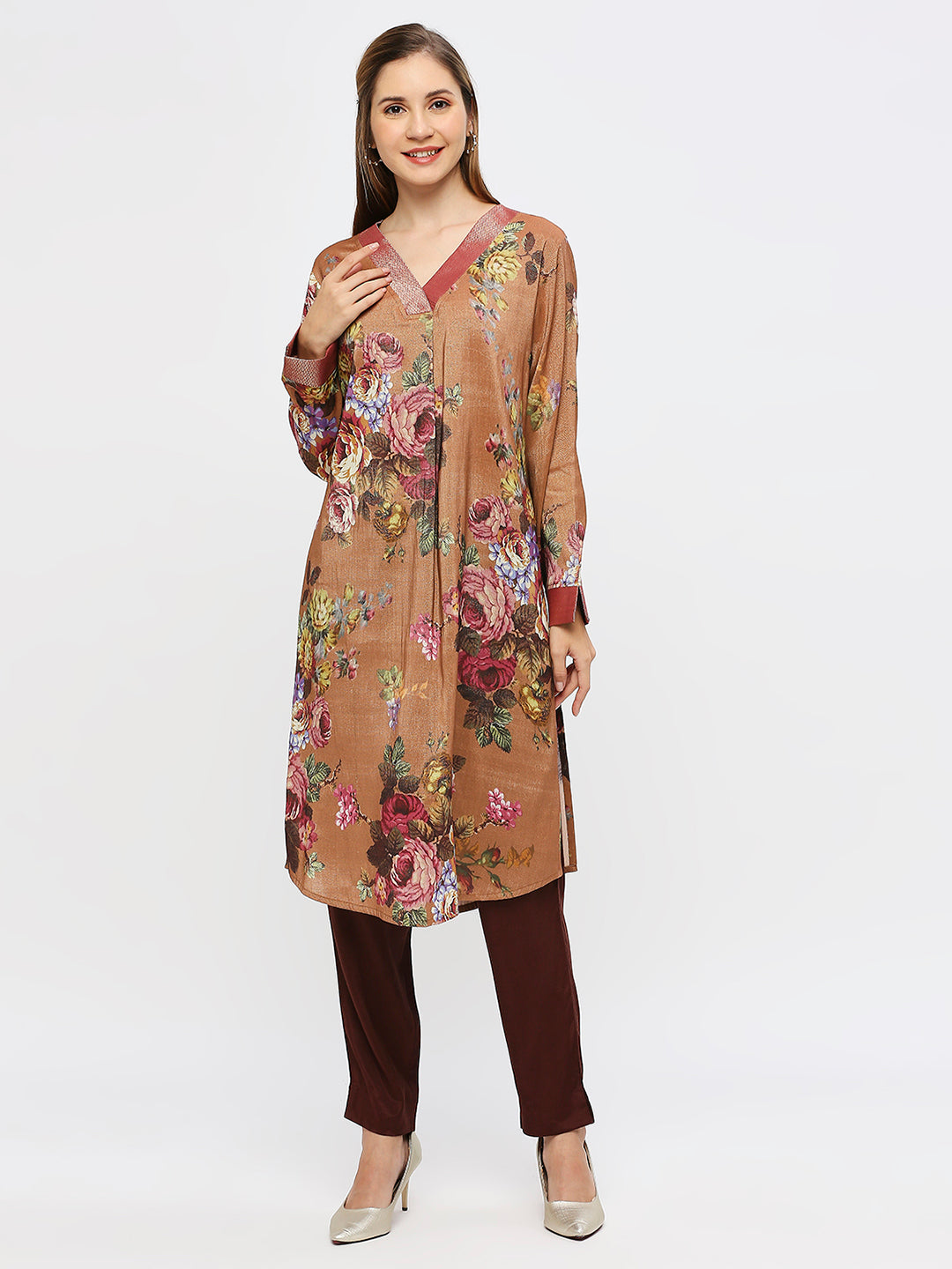 Mustard Floral Printed Kurta