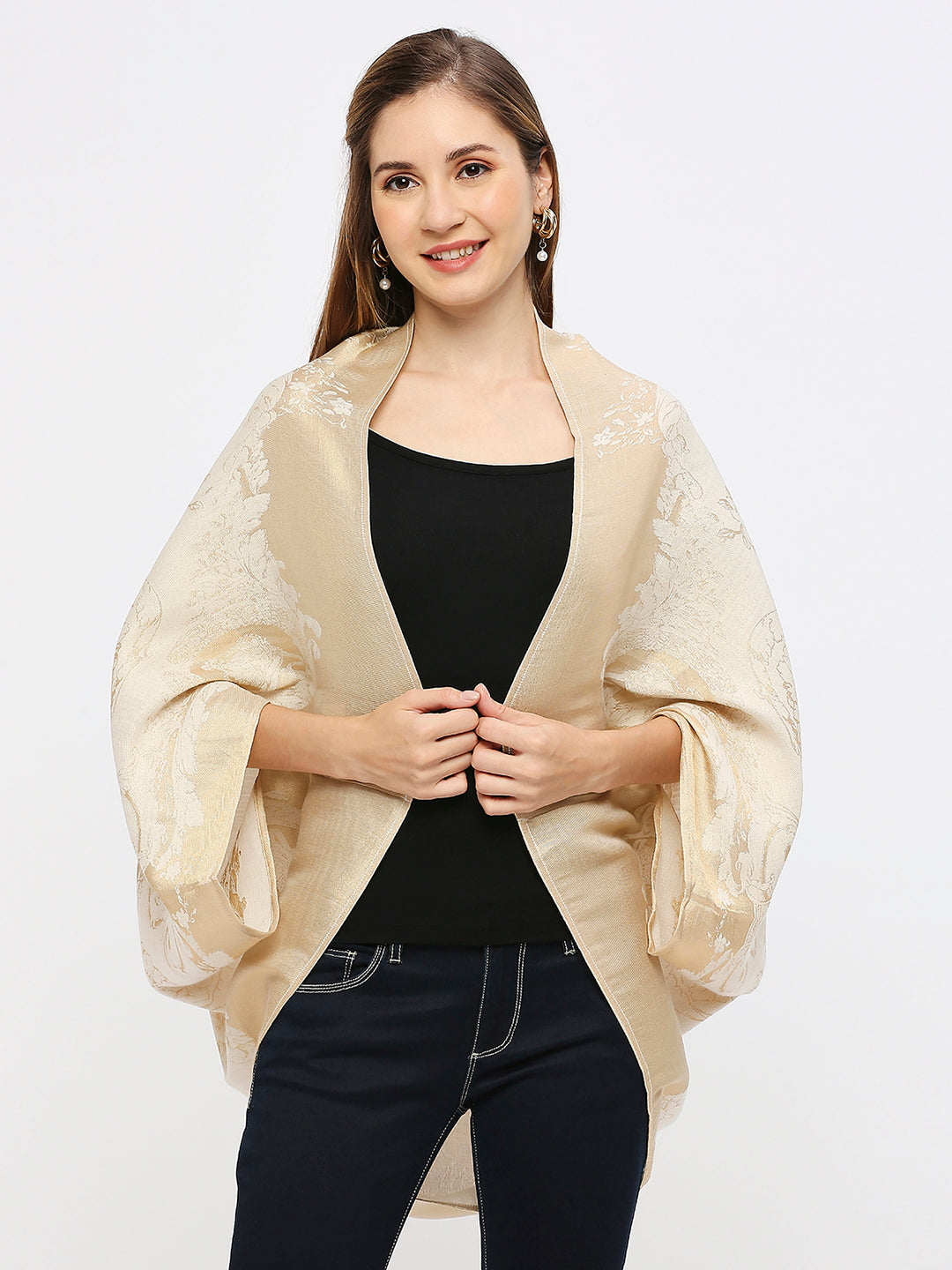 Brocade French Patterned Off-White Cape