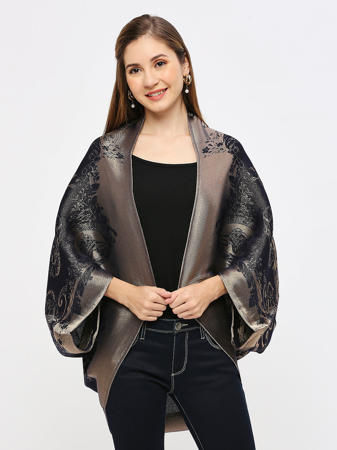 Brocade French Patterned Navy Cape