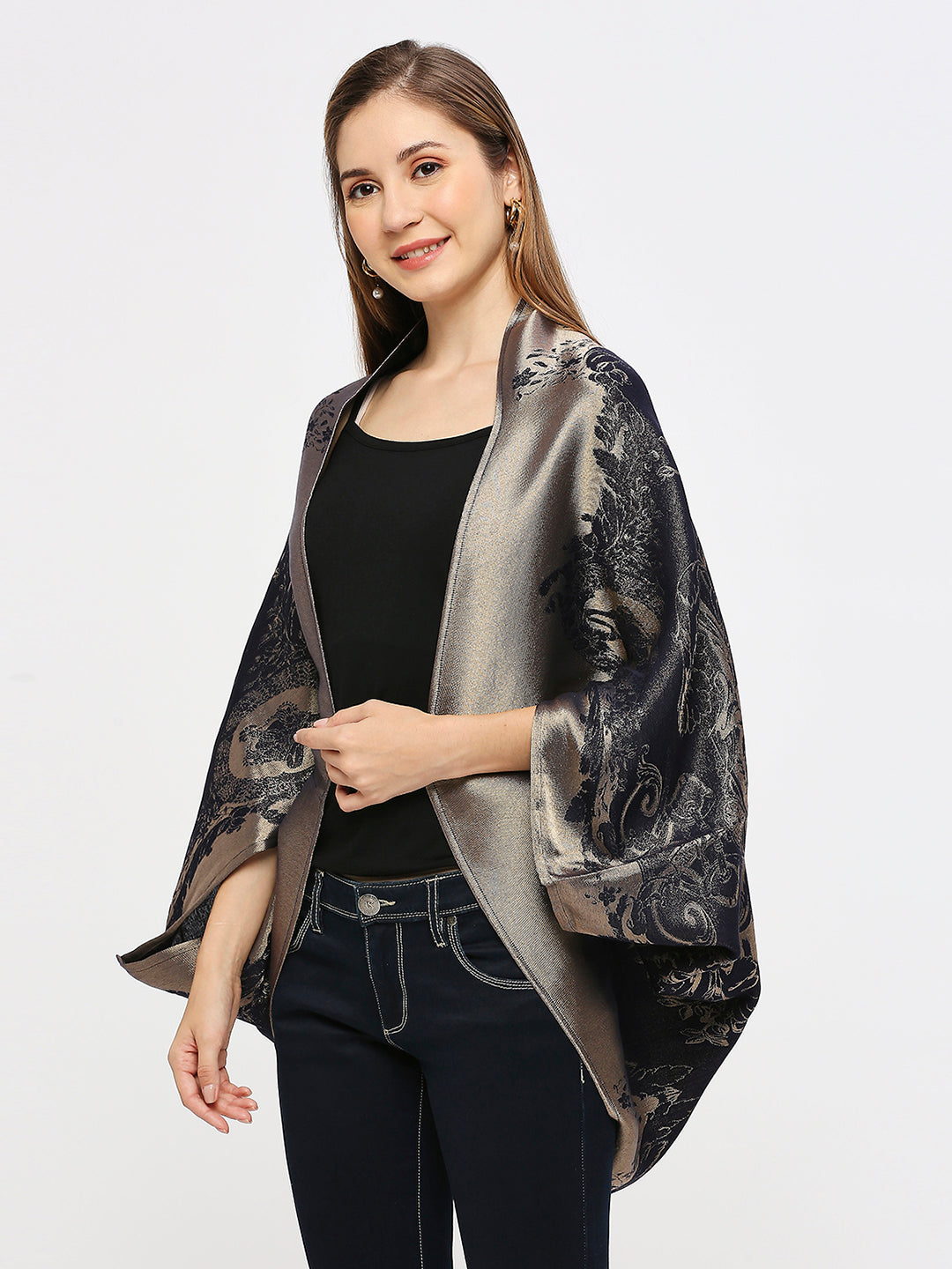 Brocade French Pattern Navy Shrug