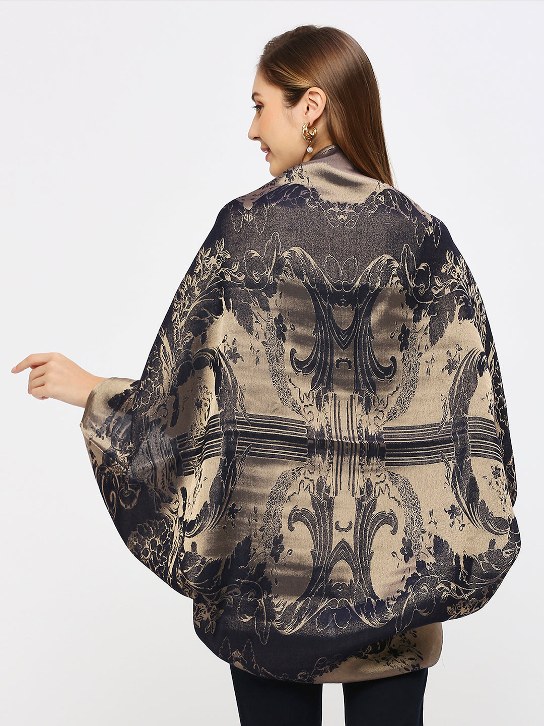 Brocade French Pattern Navy Shrug
