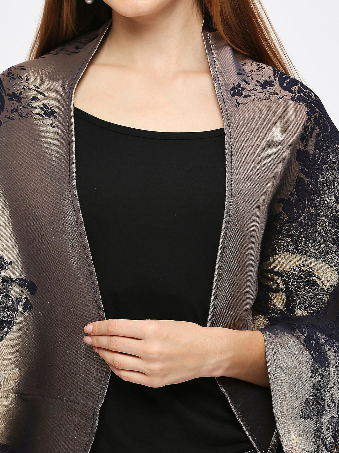 Brocade French Patterned Navy Cape