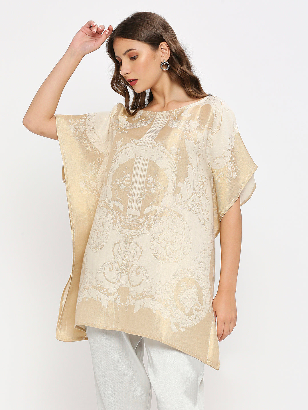 Brocade French Patterned Design Off-White Poncho