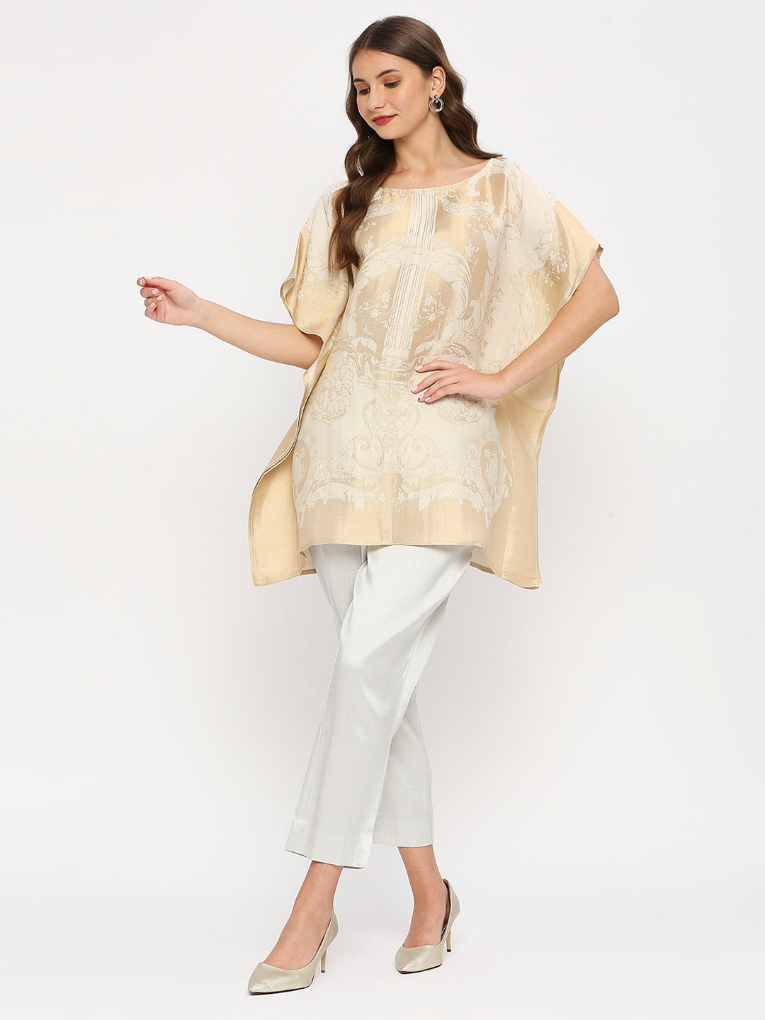 Brocade French Patterned Design Off-White Poncho