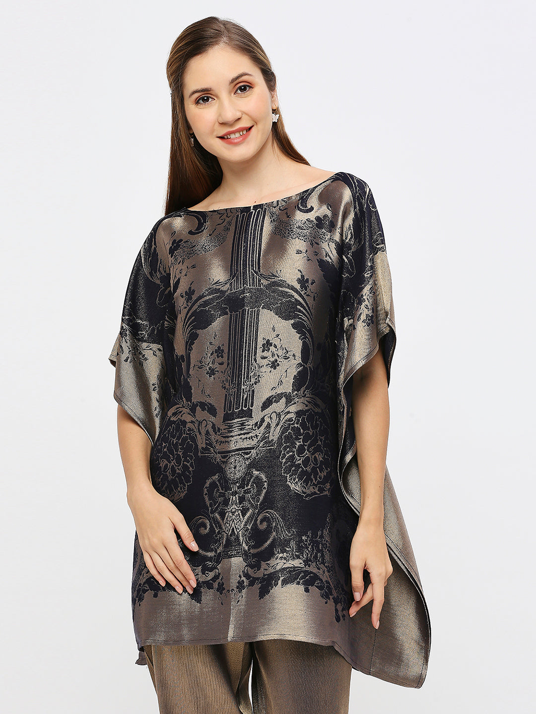 Navy French Design Brocade Poncho