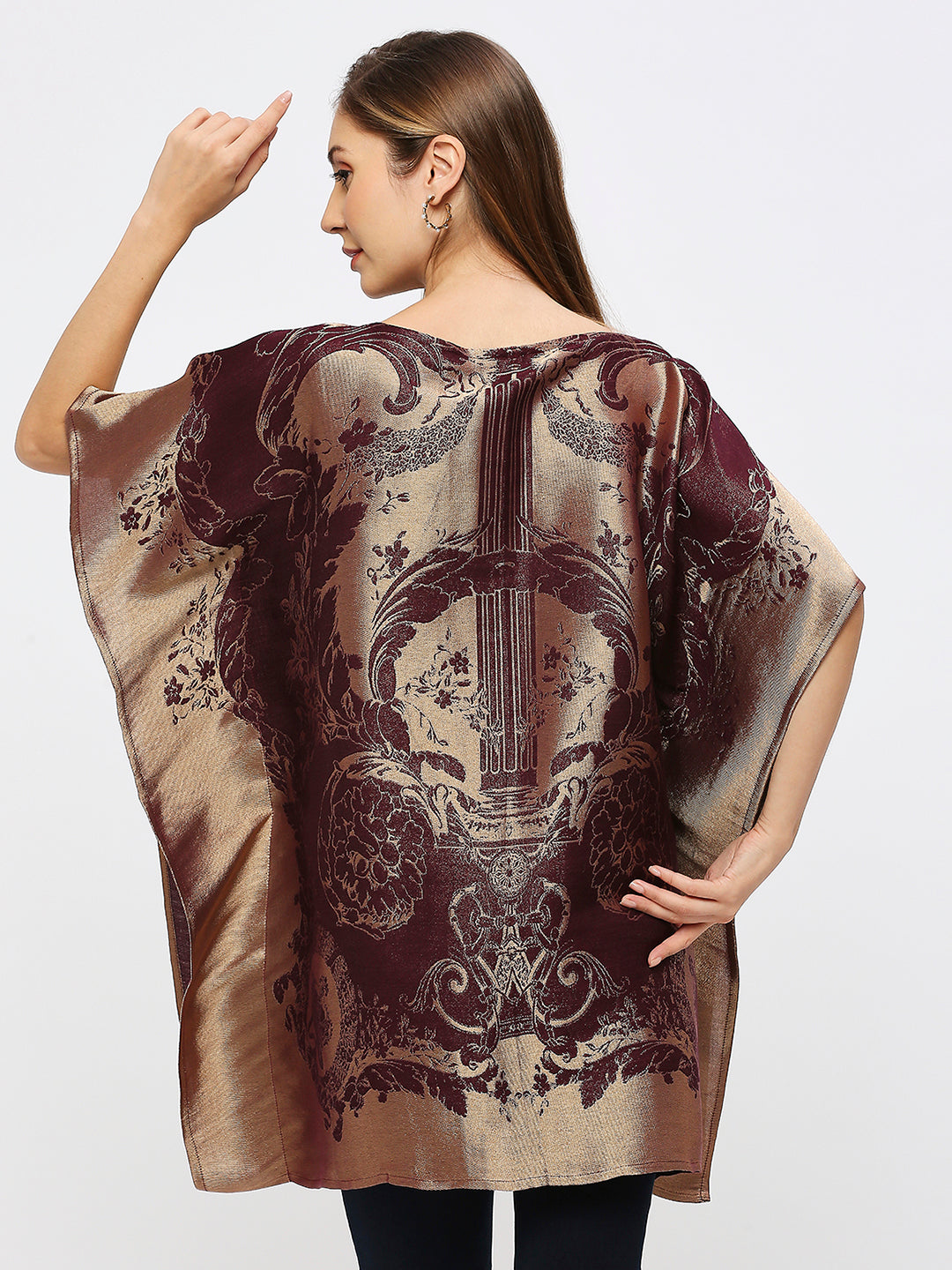 Brocade French Patterned Designed Wine Poncho
