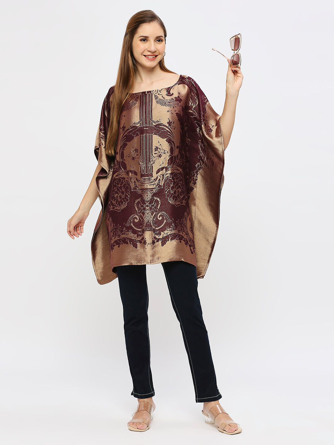 Brocade French Patterned Designed Wine Poncho