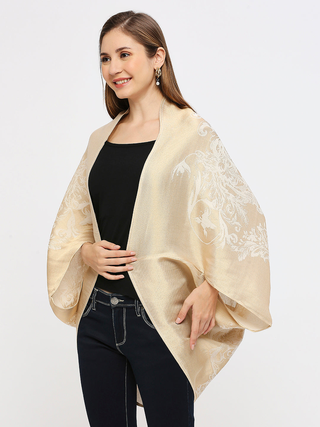 Royalty Pattern White Brocade Shrug