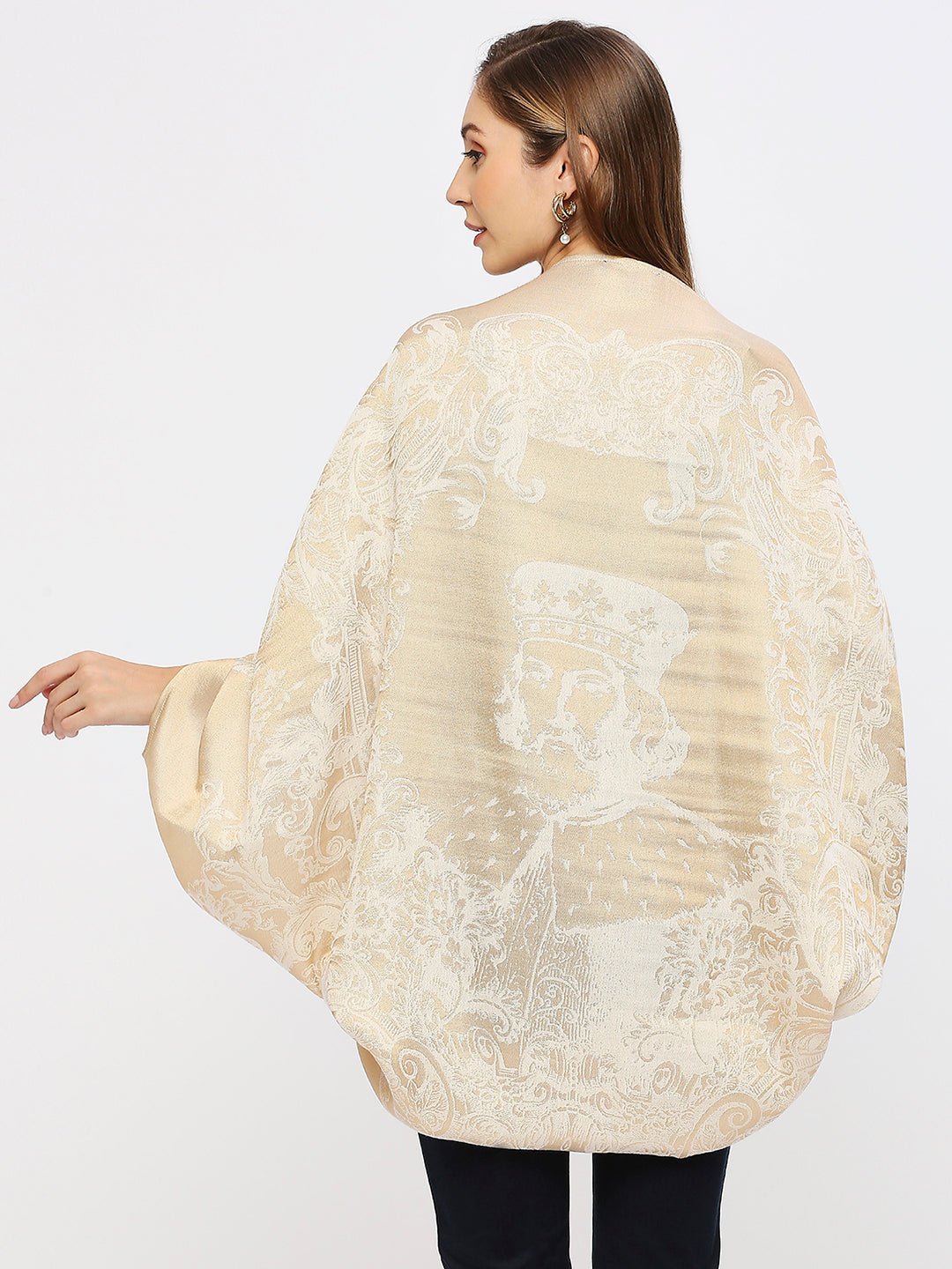 Royalty Pattern White Brocade Shrug