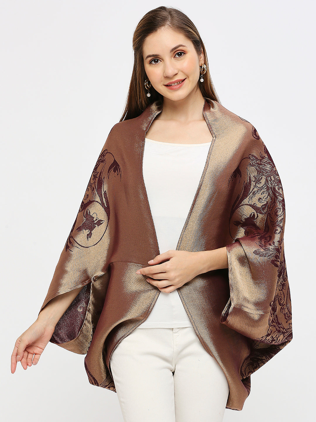 Royalty Pattern Wine Brocade Shrug