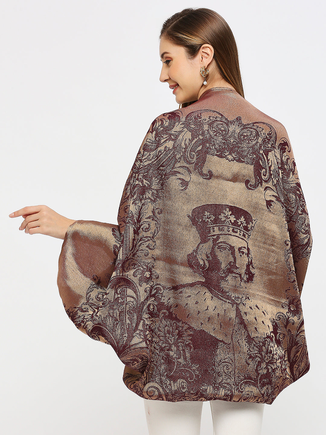 Royalty Pattern Wine Brocade Shrug