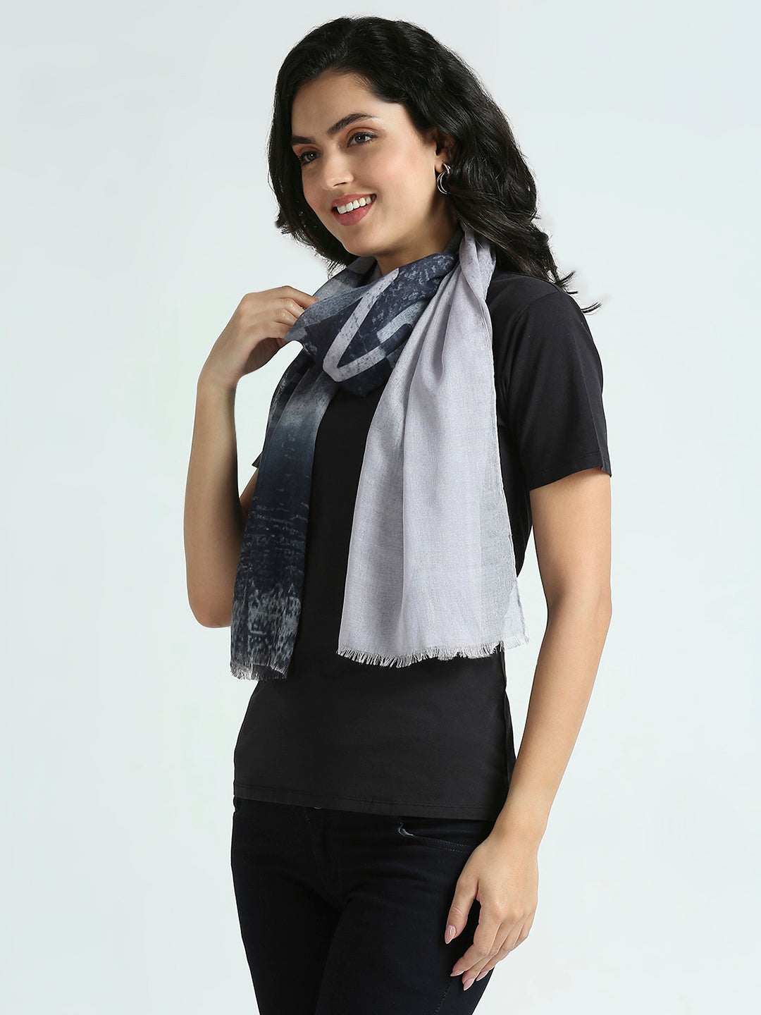 Grey Eiffel Tower Printed Polyester Scarf