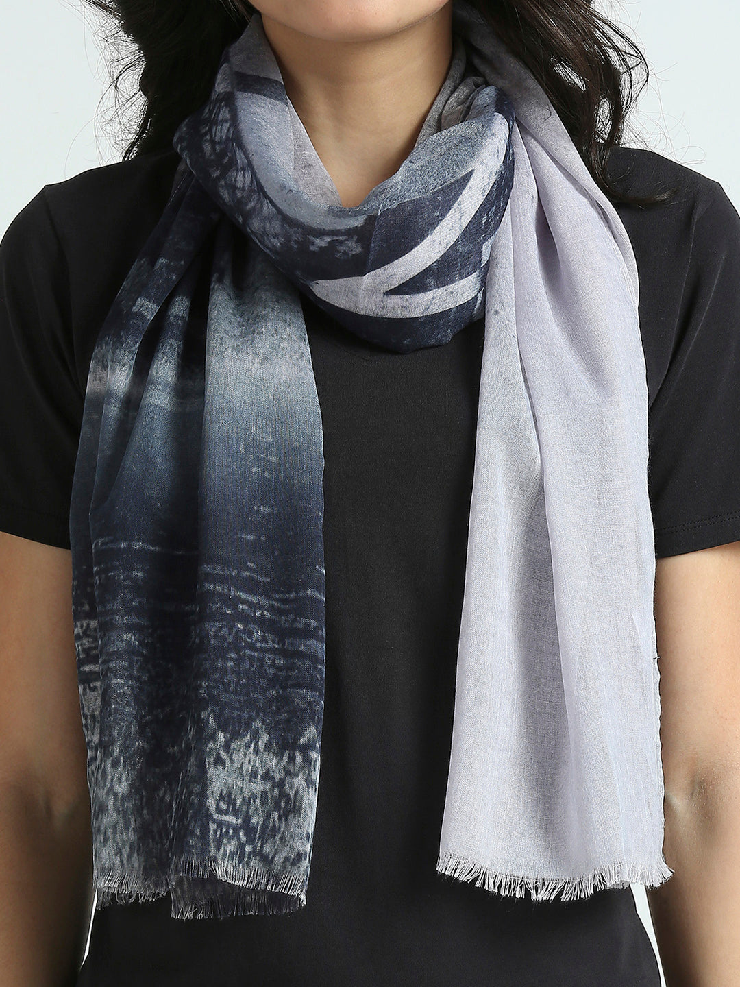 Grey Eiffel Tower Printed Polyester Scarf