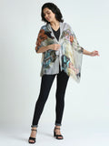 Grey Multicolor Cat Printed Polyester Scarf