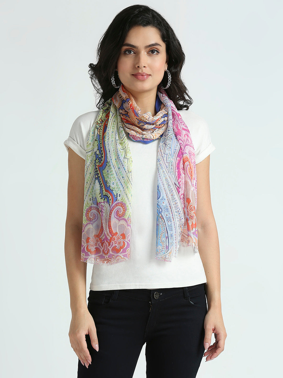 Multicolor Paisley Printed Polyester Scarf