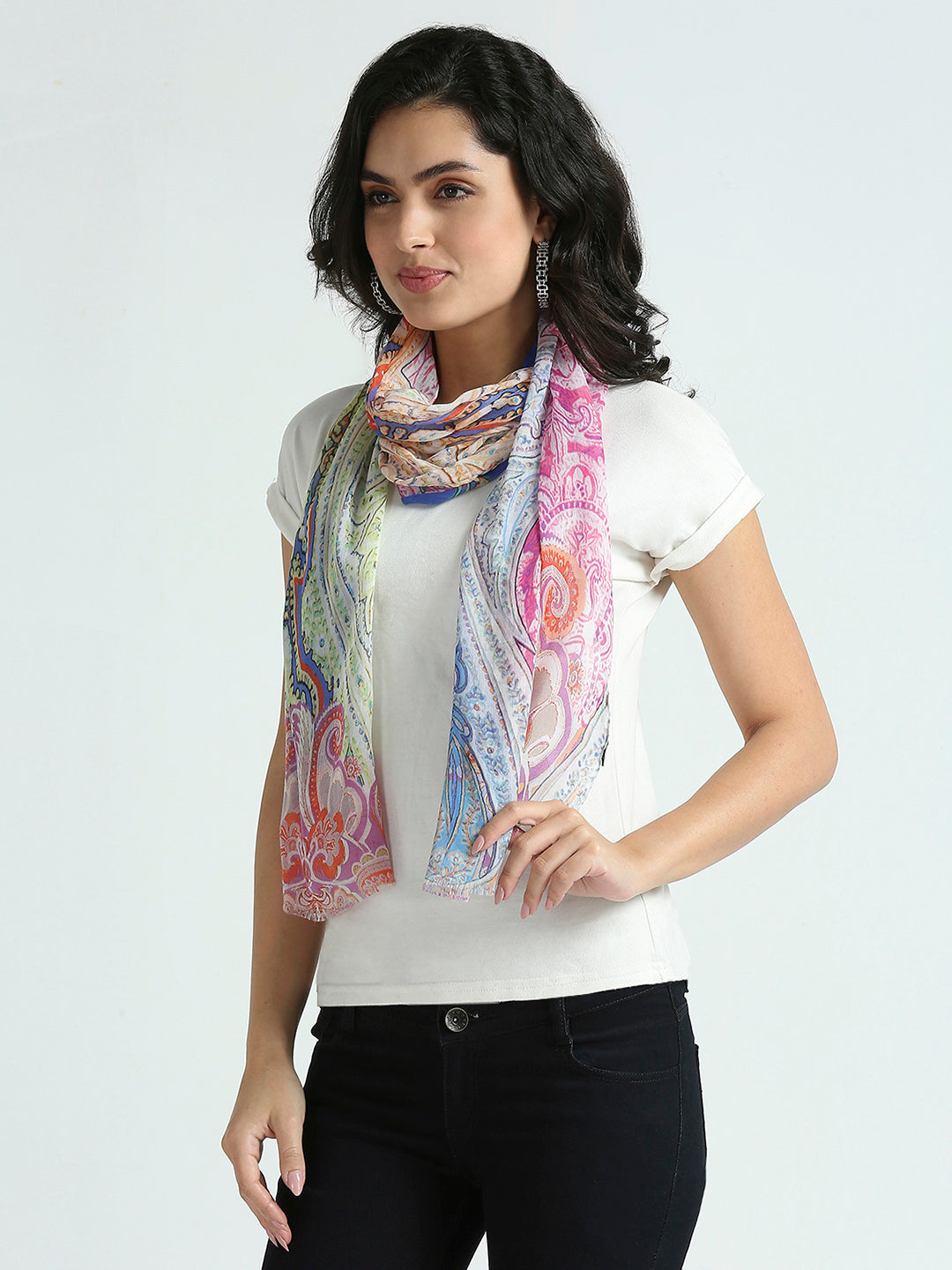 Multicolor Paisley Printed Polyester Scarf