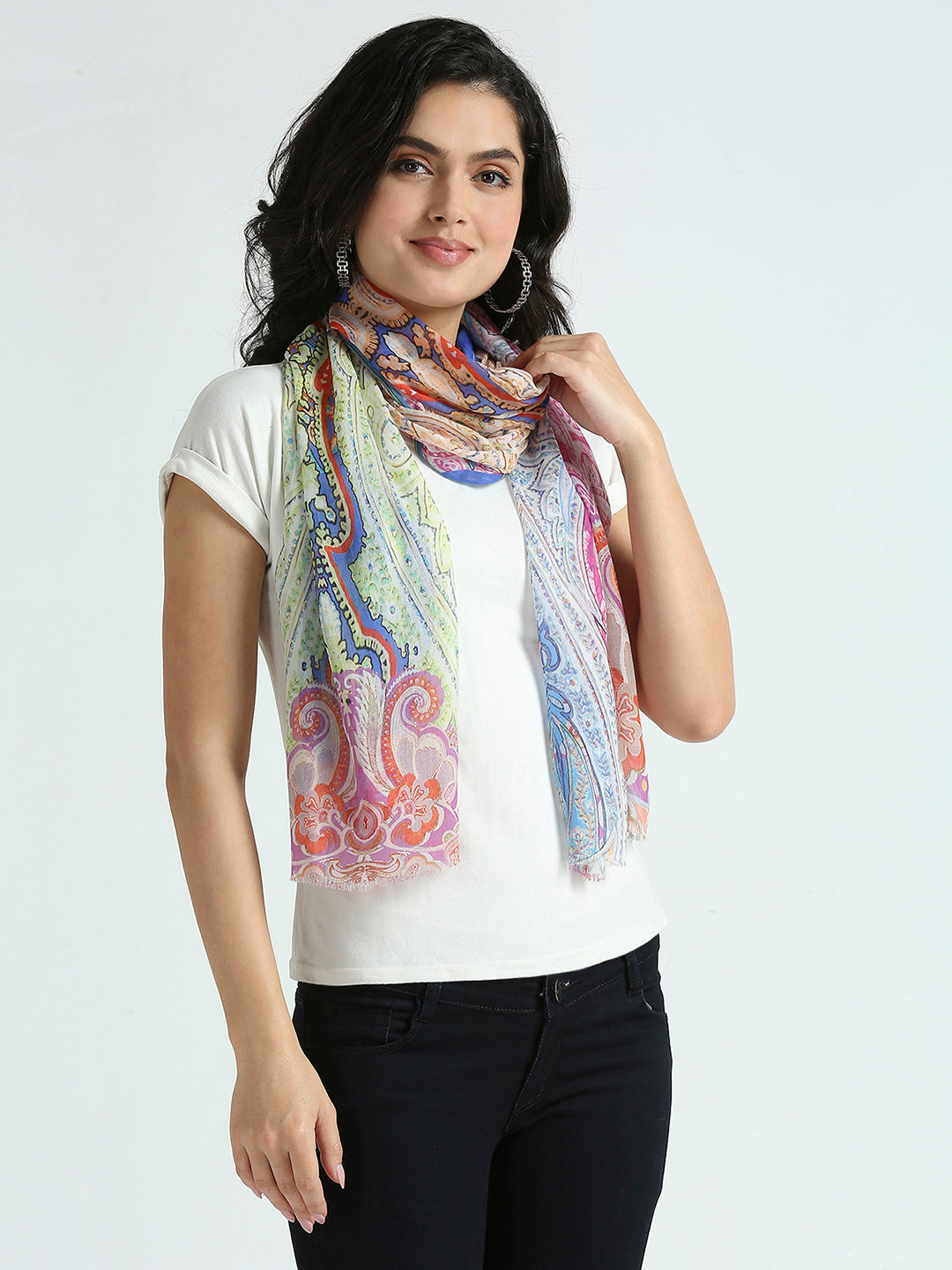 Multicolor Paisley Printed Polyester Scarf