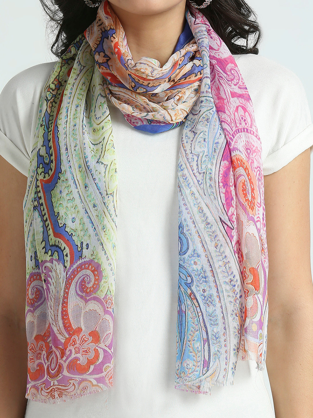 Multicolor Paisley Printed Polyester Scarf