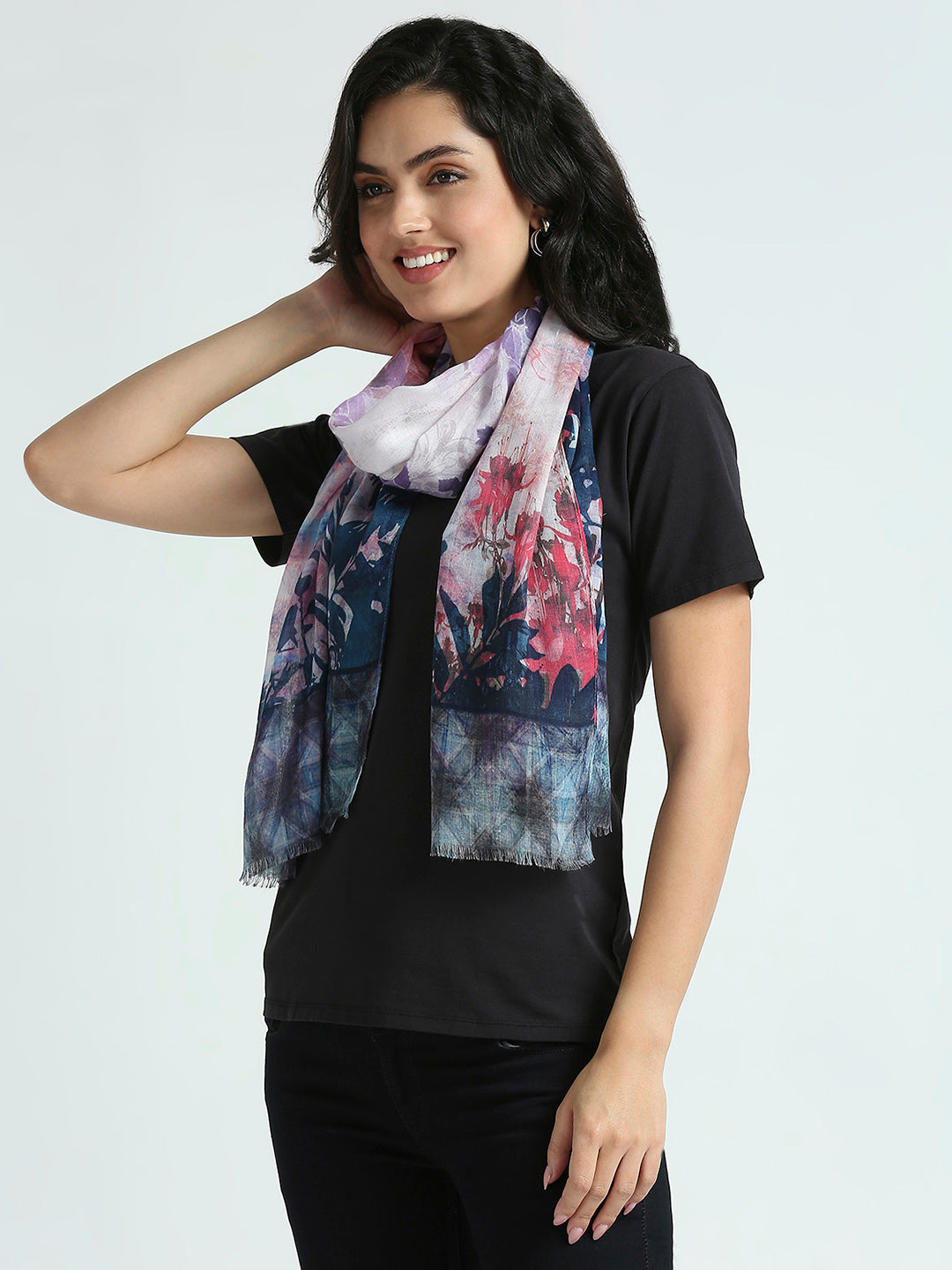 Multicolor Floral Printed Polyester Scarf