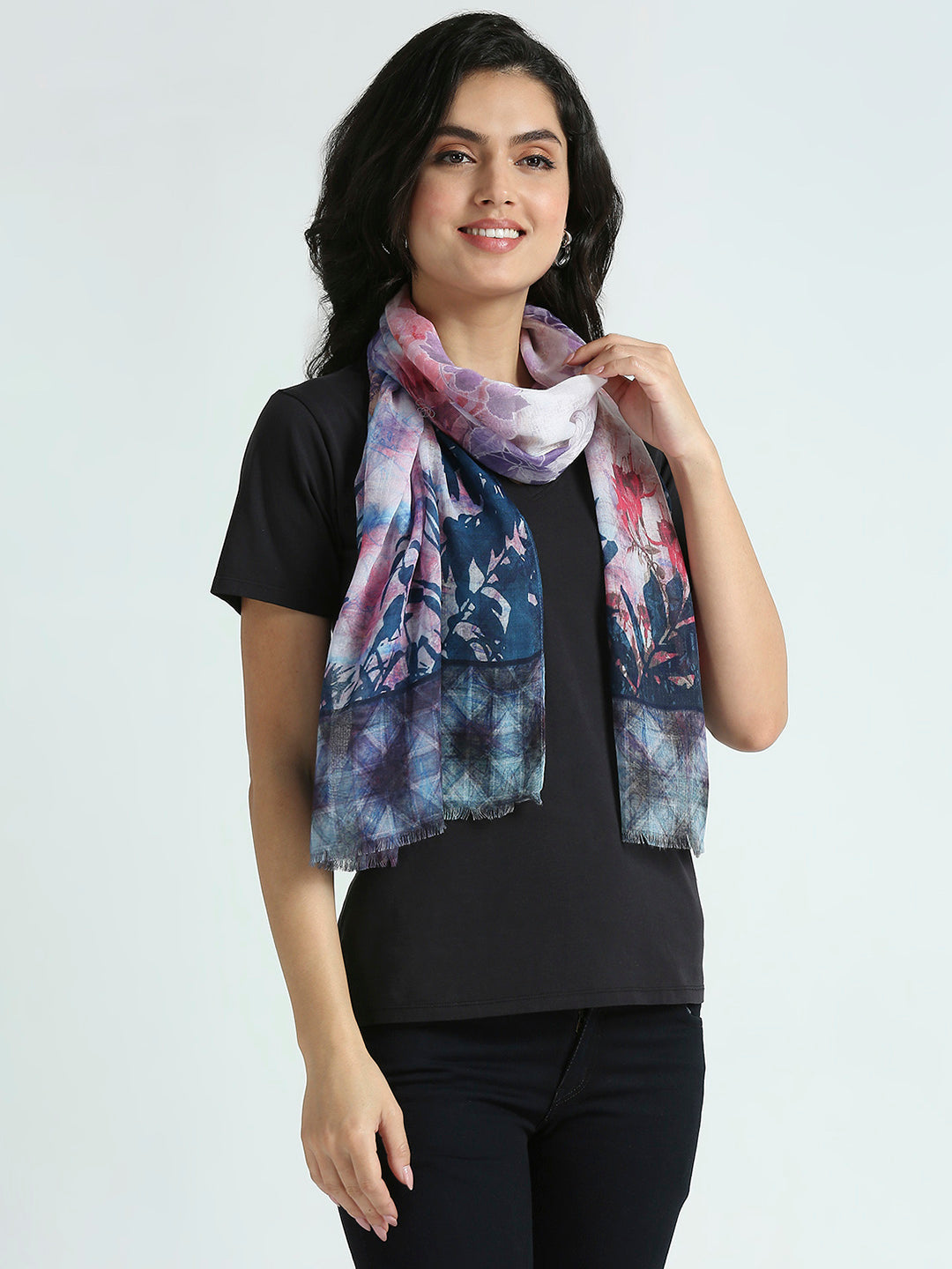 Multicolor Floral Printed Polyester Scarf