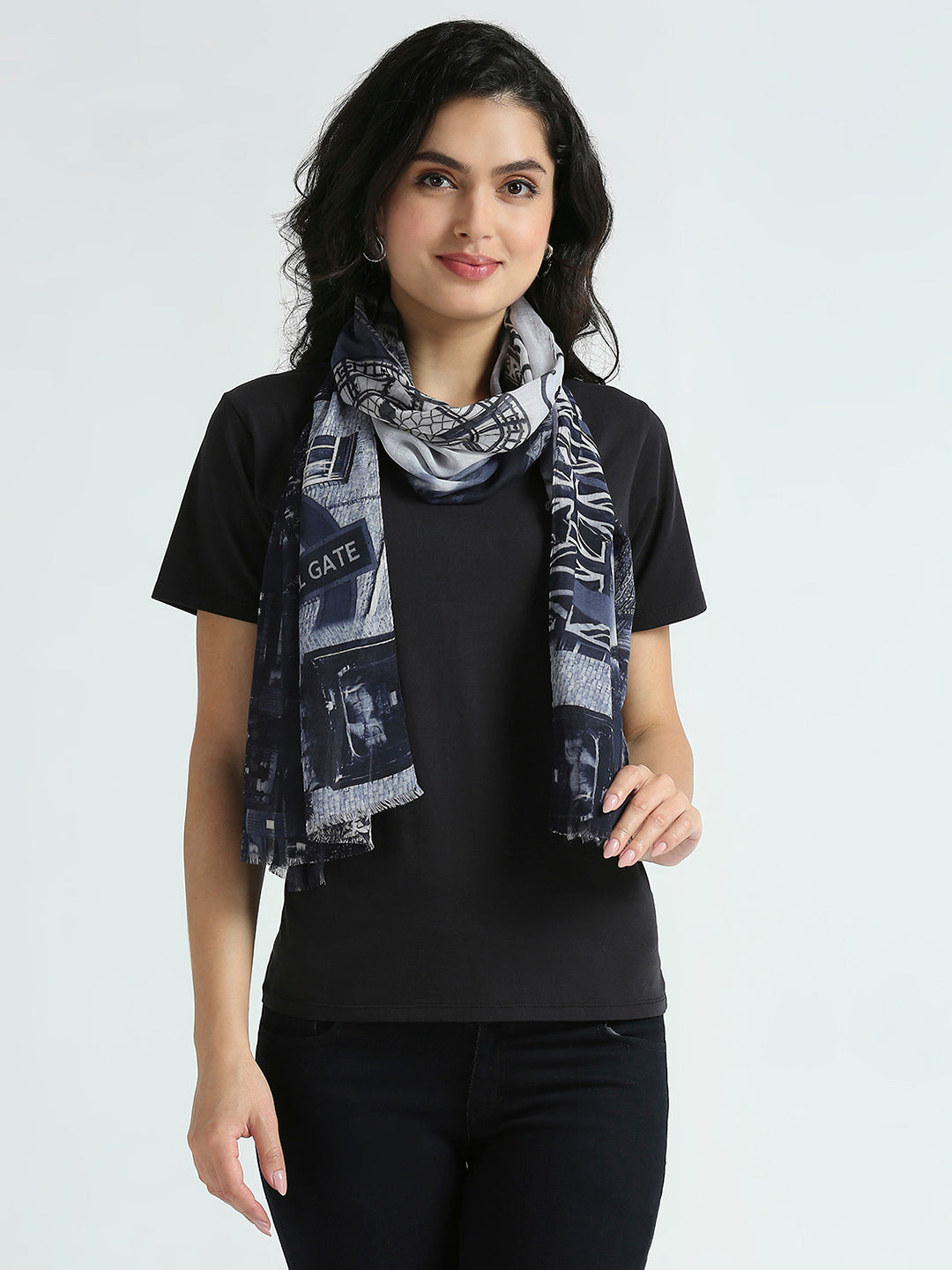 Navy England Theme Printed Polyester Scarf