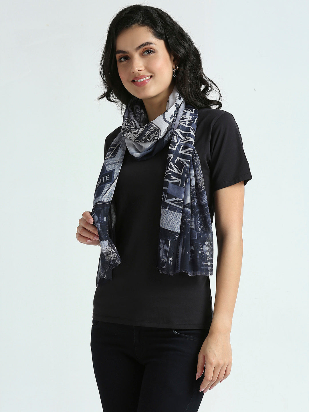 Navy England Theme Printed Polyester Scarf