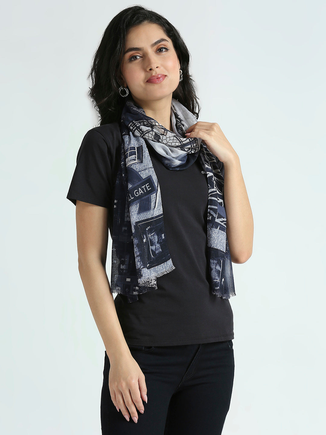 Navy England Theme Printed Polyester Scarf