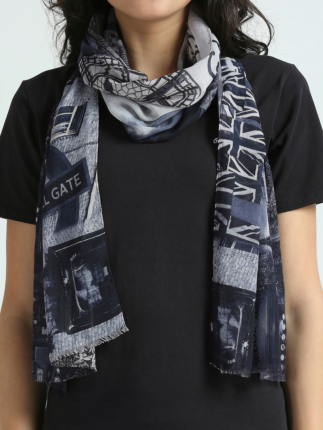 Navy England Theme Printed Polyester Scarf