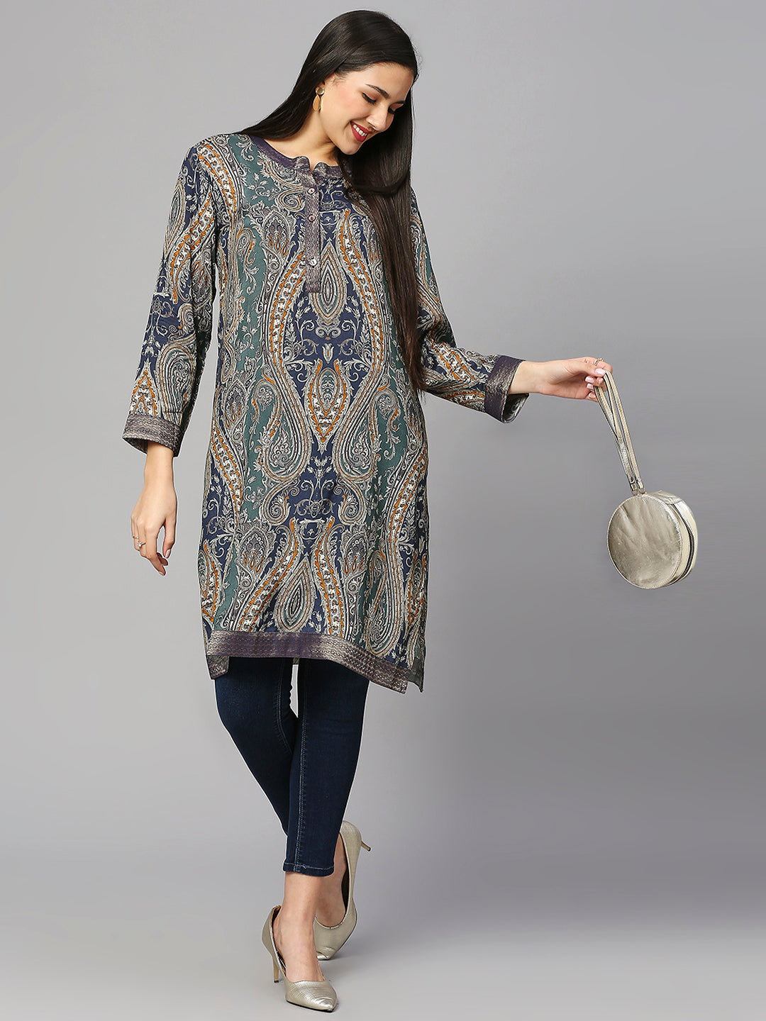 Multicolored Paisley Printed Viscose Kurta