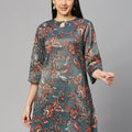 Teal Floral Printed Metallic Top
