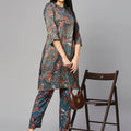 Teal Floral Printed Metallic Co-ord set