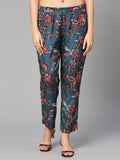 Teal Floral Printed Viscose Pant