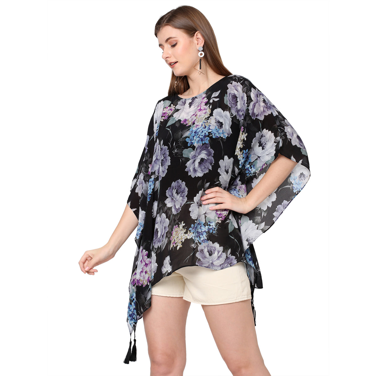 Black Print Kaftan Top