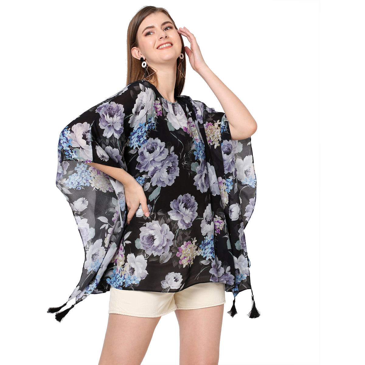 Black Print Kaftan Top