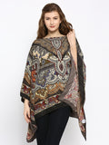 Black & Olive Color Printed Poncho